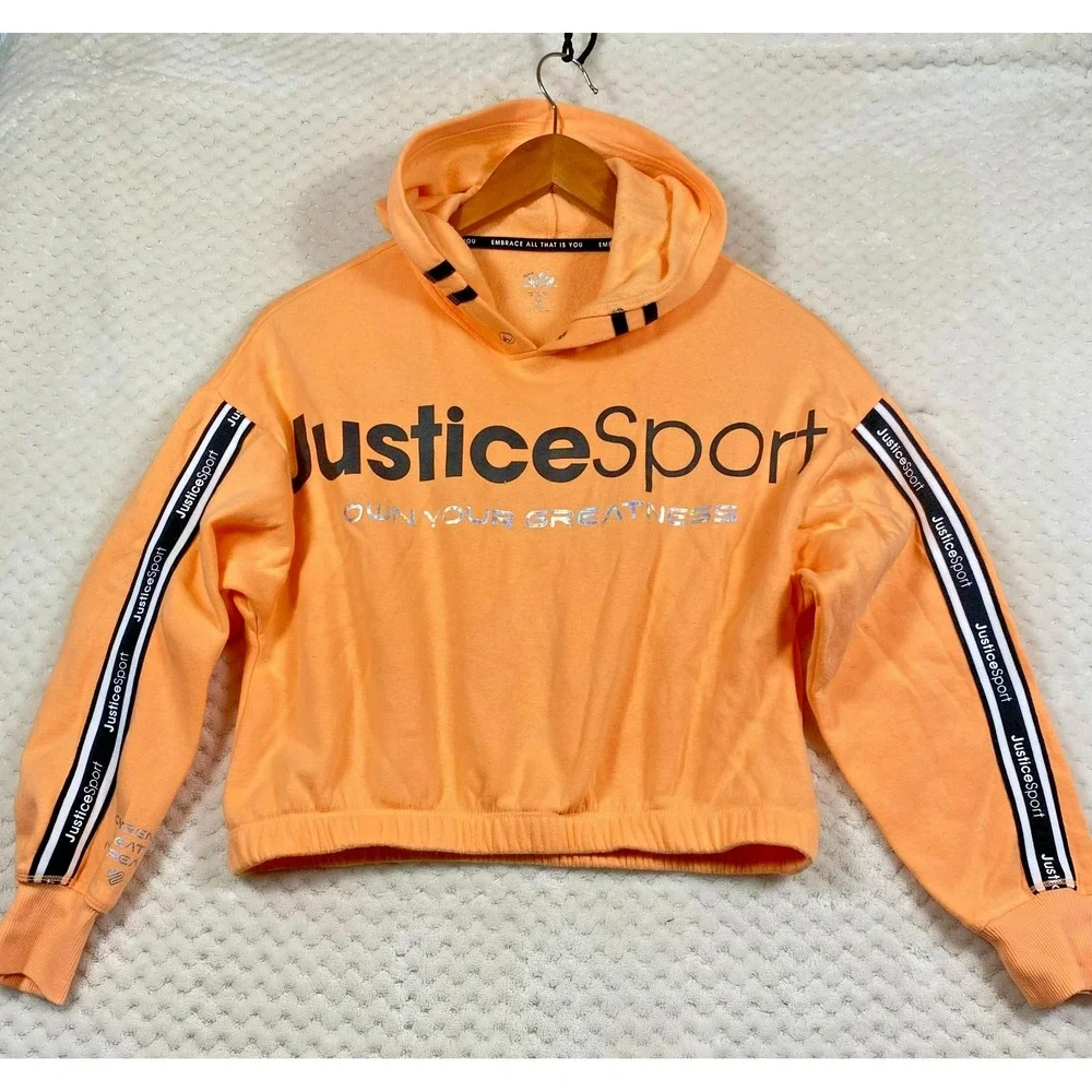 Justice Sport Girls Hoodie Sweatshirt Orange Medium 10 Cropped